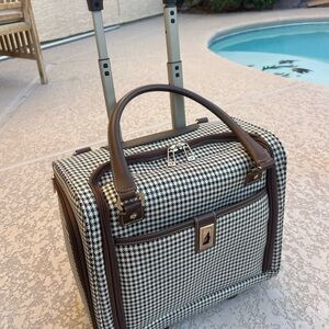 London Fog Brown and White Checkered Travel Bag